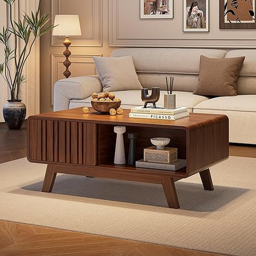 Mid-Century Modern Coffee Table with Sliding Cabinet Door