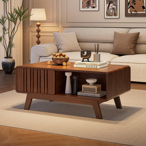 Mid-Century Modern Coffee Table with Sliding Cabinet Door