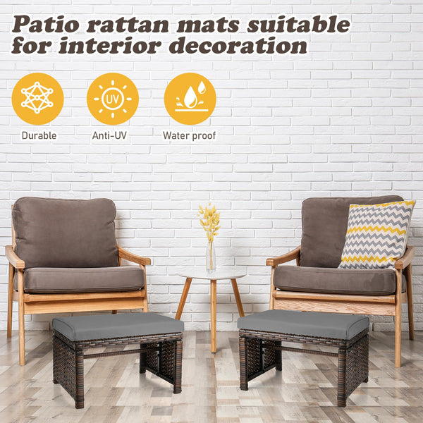 Outdoor Wicker Patio Ottoman Set of 2 with Removable Cushions