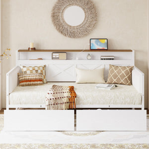 Twin Size Farmhouse Daybed with Storage Drawers & Charging Station