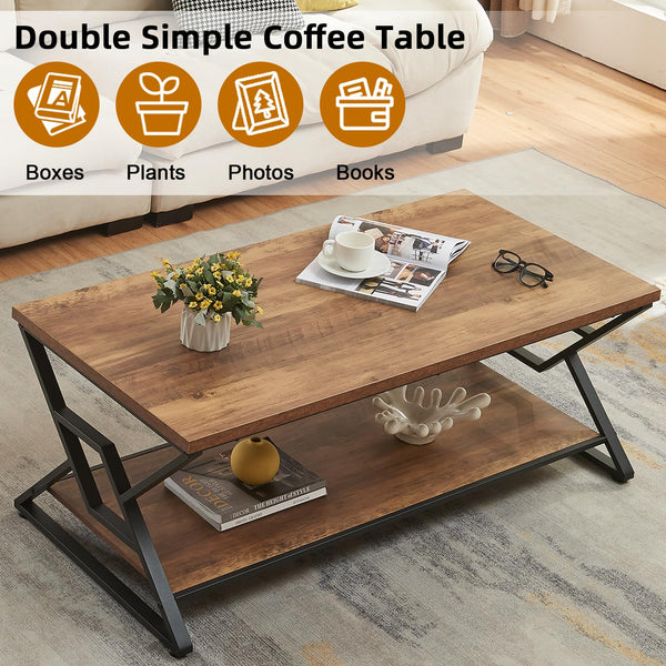 47-Inch 2-Tier Rectangle Coffee Table with Open Shelves