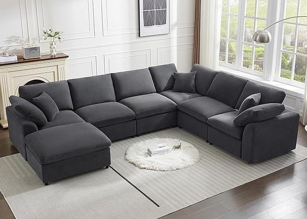 Modular Sectional Sofa 7-Seater L-Shaped with Ottoman