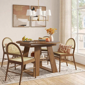 Extendable Round Dining Table with Storage Shelf