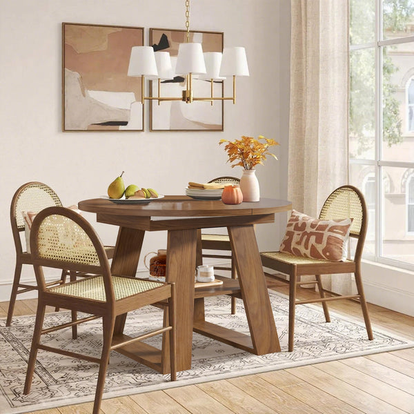 Extendable Round Dining Table with Storage Shelf