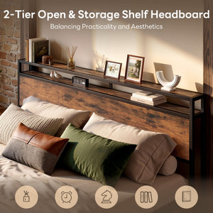 King & Queen Platform Bed Frame with 12 Storage Drawers & Headboard
