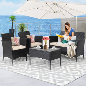 4-Piece Wicker Outdoor Patio Furniture Set with Coffee Table