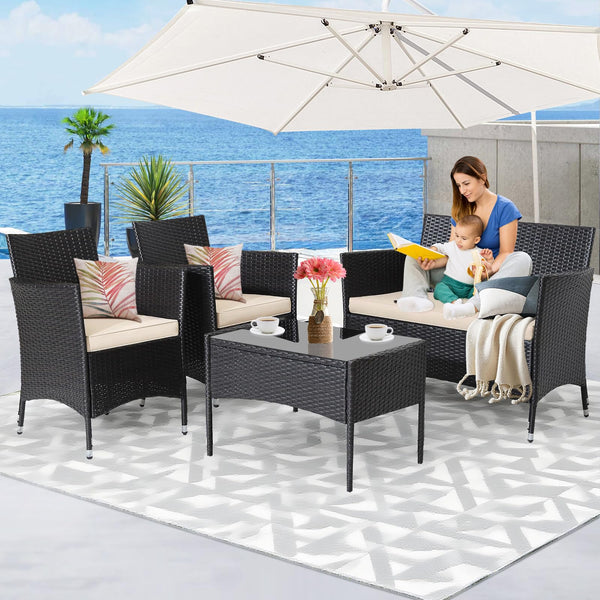 4-Piece Wicker Outdoor Patio Furniture Set with Coffee Table