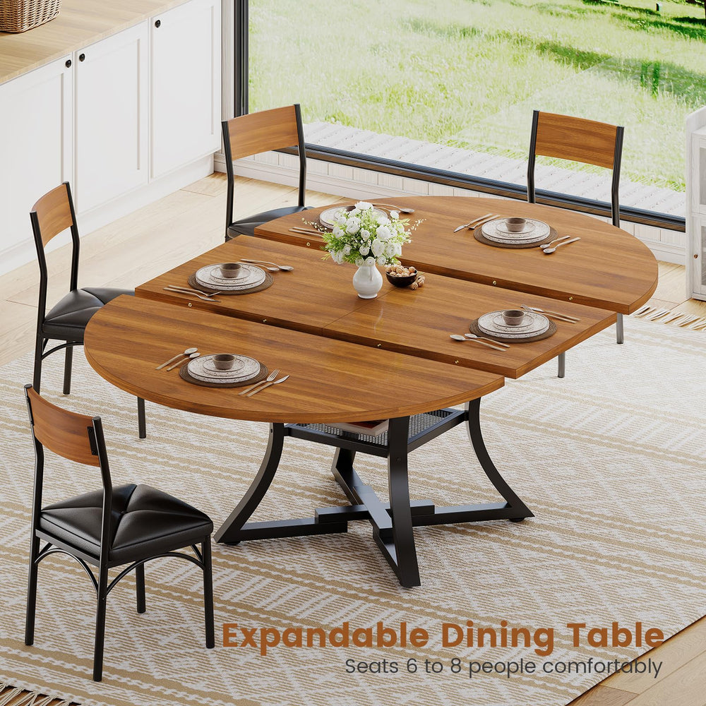 Round Extendable Dining Table Set for 4-8 — 5-Piece Kitchen Table with 4 Cushion Chairs