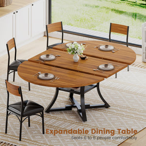 Round Extendable Dining Table Set for 4-8 — 5-Piece Kitchen Table with 4 Cushion Chairs