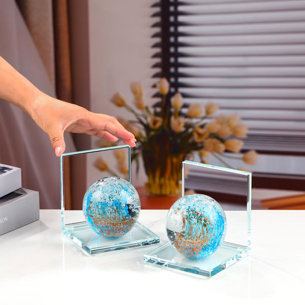 Glass Sea Wave Bookends Set of 2