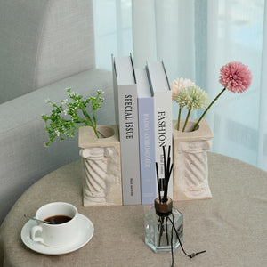 Marble Bookends with Pen Holder & Vase – Set of 2