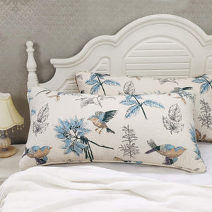 King Size Pillow Shams Set of 2 – Cotton Farmhouse Birds Print