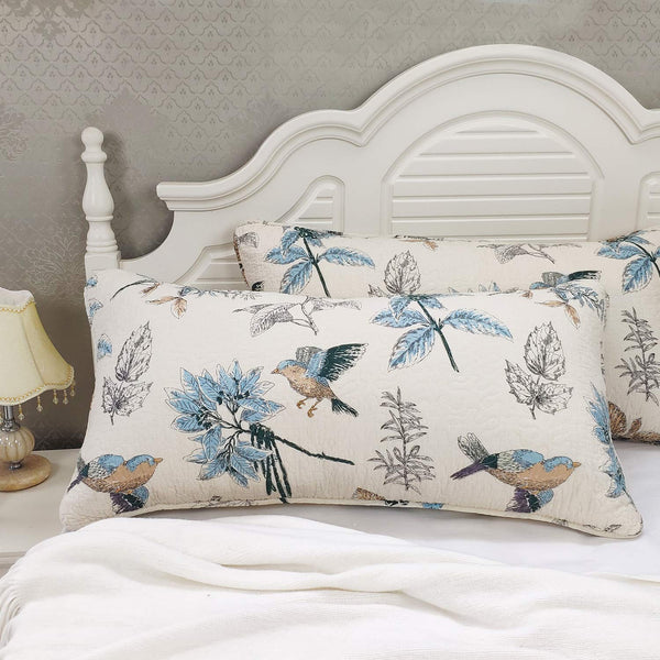 King Size Pillow Shams Set of 2 – Cotton Farmhouse Birds Print