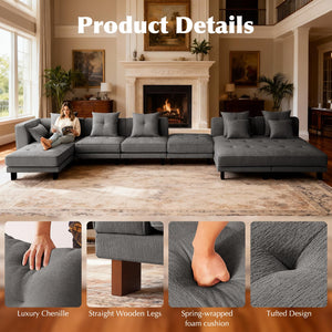 Modular Sectional Sofa with Chaise – Dark Grey Chenille