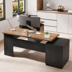 71-Inch L-Shaped Executive Desk with Drawers & Privacy Panel
