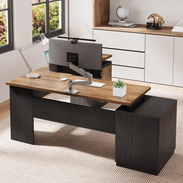 71-Inch L-Shaped Executive Desk with Drawers & Privacy Panel
