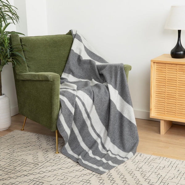 Pure Cashmere Throw Blanket — Grey Stripe, 74"x55"