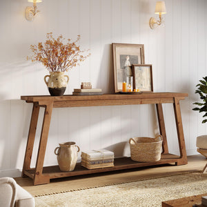 63-Inch Solid Wood Console Table with 2-Tier Storage