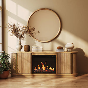 67" Fluted TV Stand with Electric Fireplace & Sliding Tambour Doors