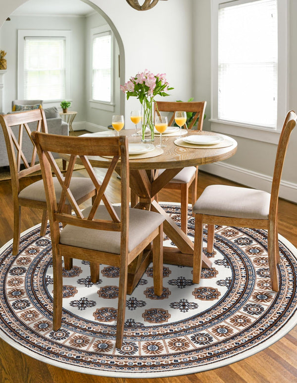 6 Ft Round Bokhara Area Rug – Polypropylene Medium Pile