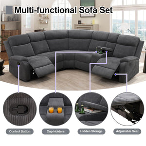 L-Shaped Manual Reclining Sectional Sofa with Storage & Cup Holders