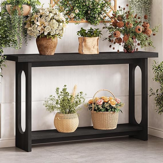 55" Farmhouse Console Table with Open Shelf
