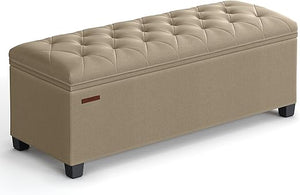 Storage Ottoman Bench with Lid & Legs – Tufted Linen Fabric, 660 lb Capacity