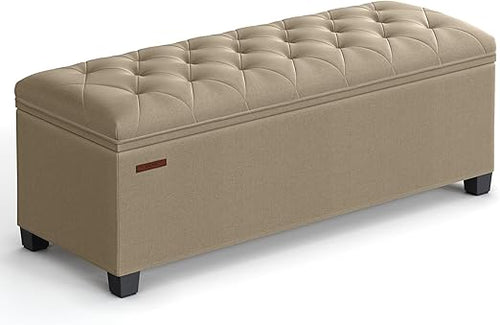 Storage Ottoman Bench with Lid & Legs – Tufted Linen Fabric, 660 lb Capacity