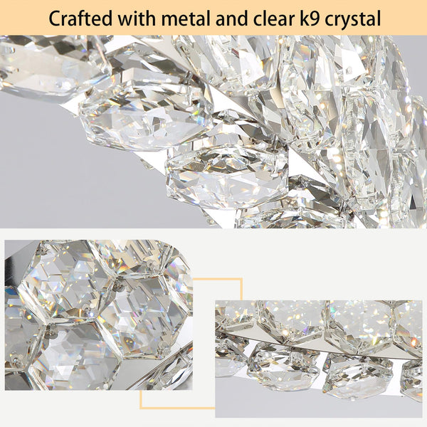 Dual Ring Crystal LED Chandelier – Dimmable Ceiling Light, Silver
