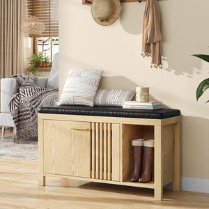 40" Shoe Storage Bench with Padded Seat & Flip Drawers