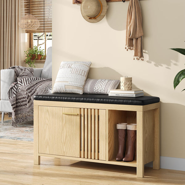 40" Shoe Storage Bench with Padded Seat & Flip Drawers
