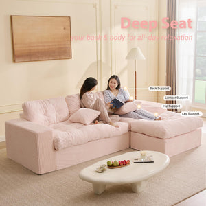 Modular L-Shaped Sectional Sofa with Ottoman – Corduroy Deep Seat, 102"