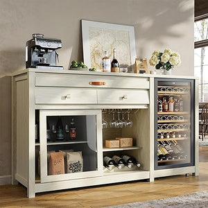 Extra Large Coffee Bar Cabinet with Fridge Space & Power Outlets