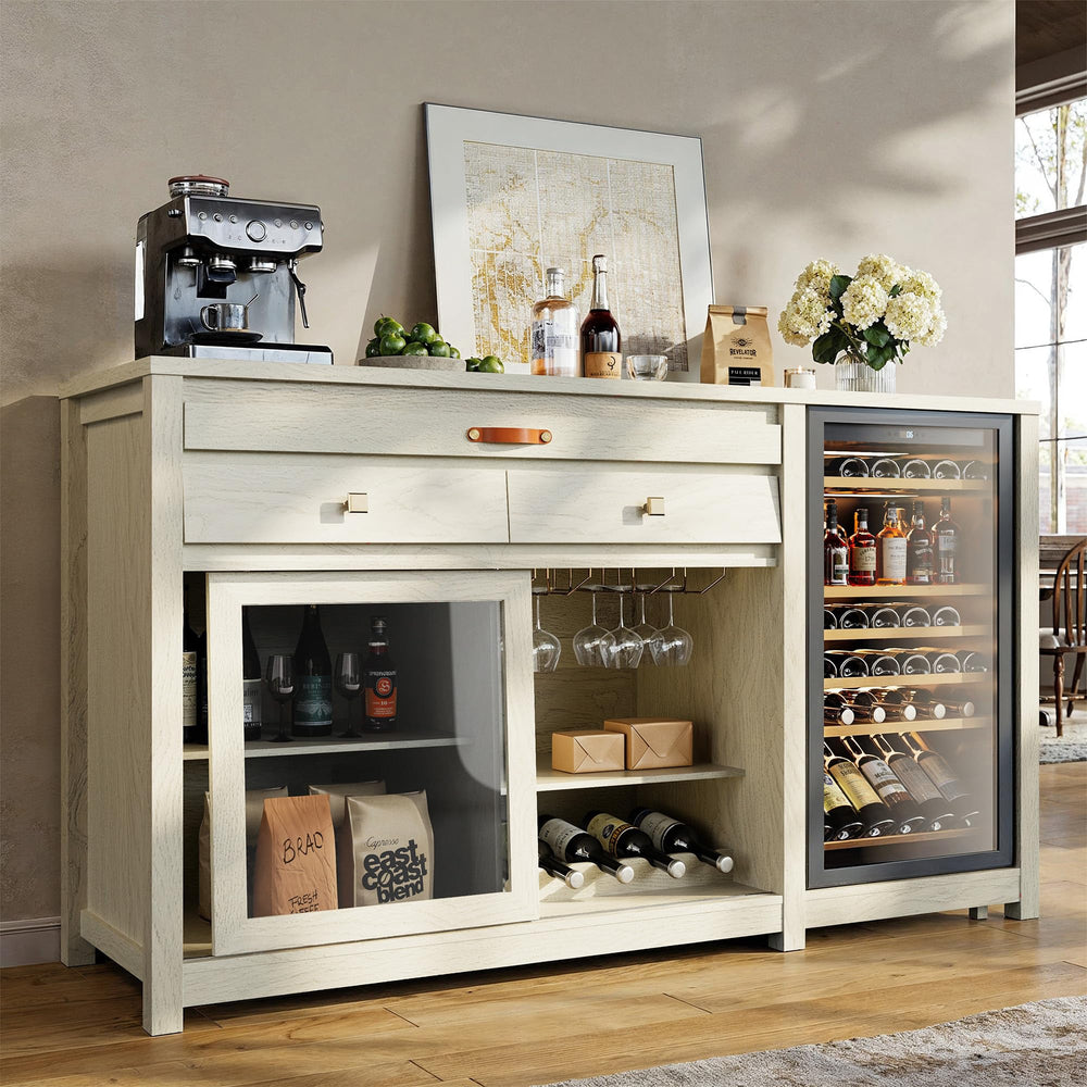 Extra Large Coffee Bar Cabinet with Fridge Space & Power Outlet