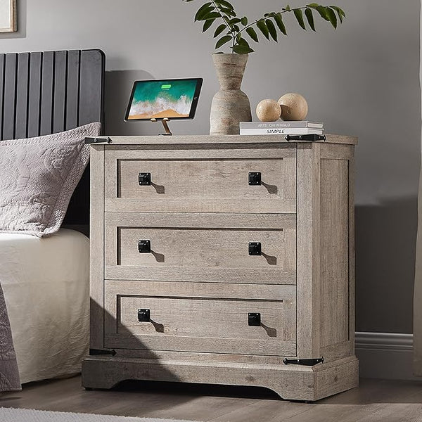 32" Farmhouse Nightstand with Charging Station
