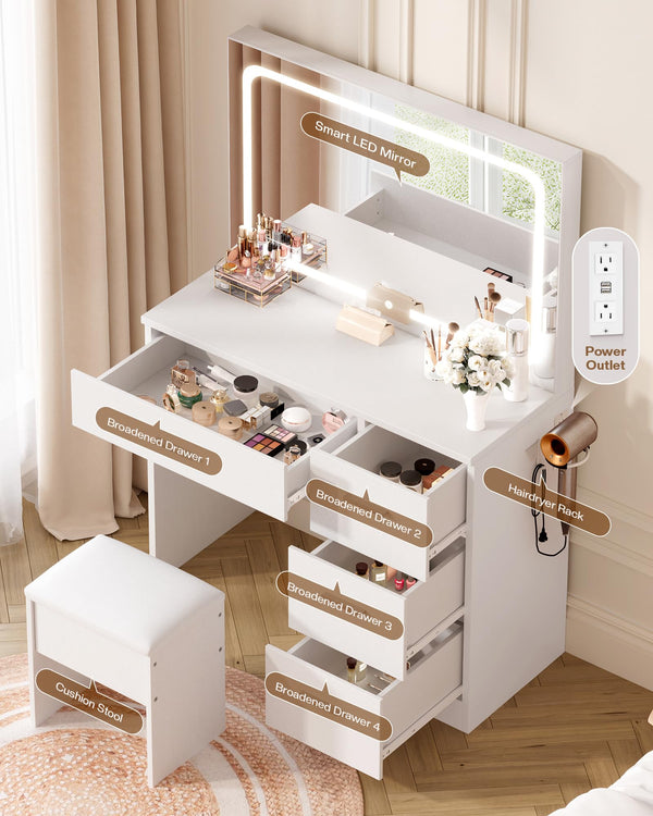 LED Makeup Vanity Desk with Charging Station & Mirror