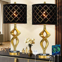 Sculptural Gold Table Lamps Set of 2 with USB Charging & Marble Base