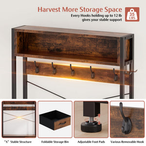 6-in-1 Hall Tree with Bench, 12 Hooks, 3 Drawers & Shoe Storage – 31.5"L x 11.8"W x 20.5"H