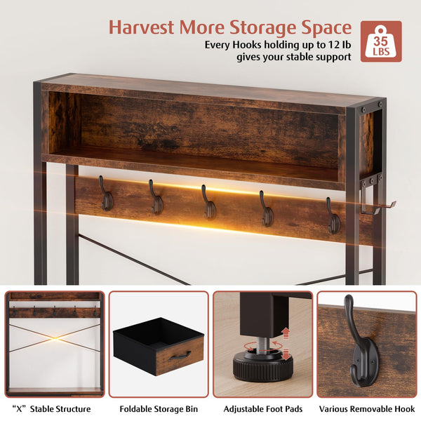 6-in-1 Hall Tree with Bench, 12 Hooks, 3 Drawers & Shoe Storage – 31.5"L x 11.8"W x 20.5"H