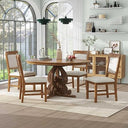 Extendable Round Dining Table Set for 4-6 with Upholstered Chairs