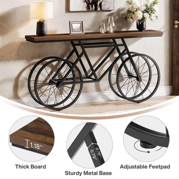 70.87" Industrial Console Table with Bicycle Metal Base