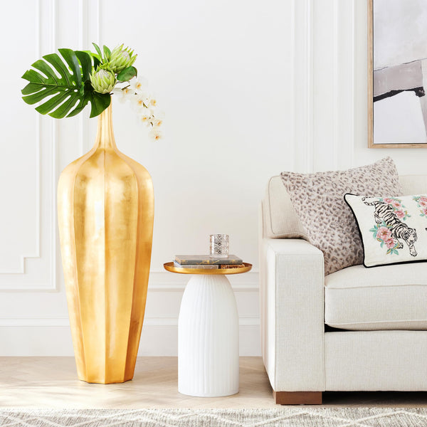 Fluted Floor Vase with Metallic Finish — Fiberglass, 48.75" Tall