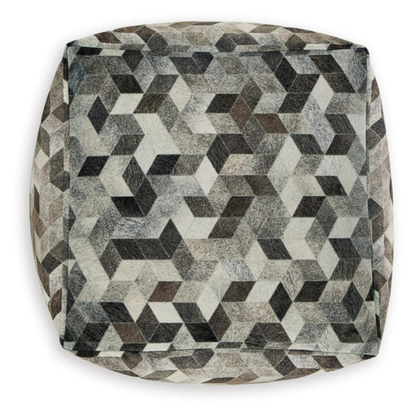 Geometric Patterned Pouf – Gray & Brown