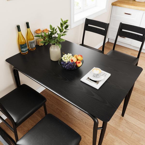 5-Piece Dining Table Set with 4 Chairs – Modern Black