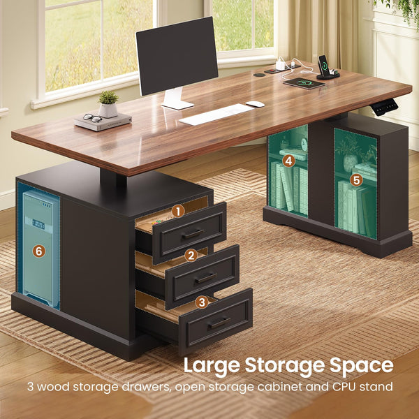 Electric Standing Desk with Drawers, Storage Shelves & Power Outlets – 63 Inch
