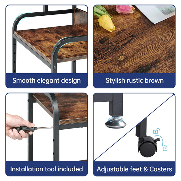 3-Tier Rolling Printer Cart with Height-Adjustable Shelf