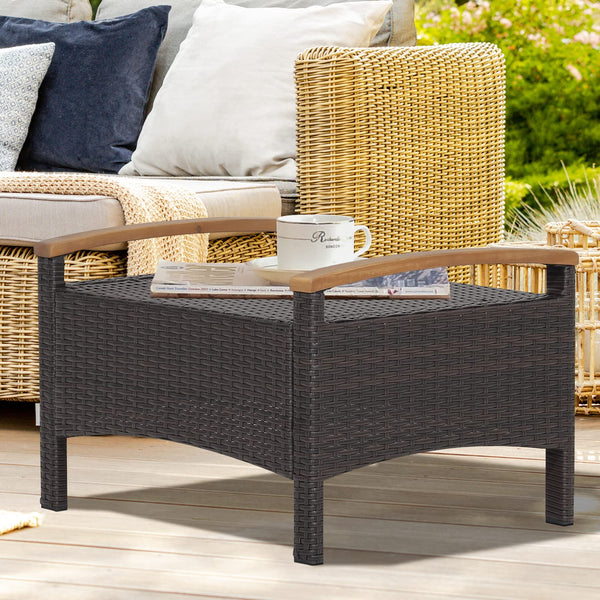 Outdoor Wicker Ottoman Set – 2 Piece Patio Rattan Footrest with Cushions
