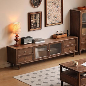 Solid Walnut Wood TV Stand – Mid-Century Modern Media Console with Storage