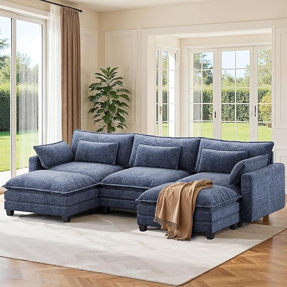 U-Shaped Modular Sectional Sofa – 5-Seat Chenille Cloud Couch with Ottomans