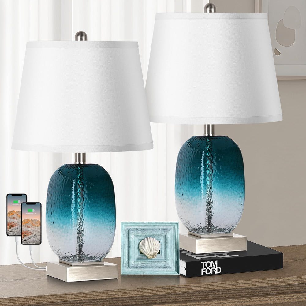 Touch Control Glass Table Lamp Set of 2 with USB Ports